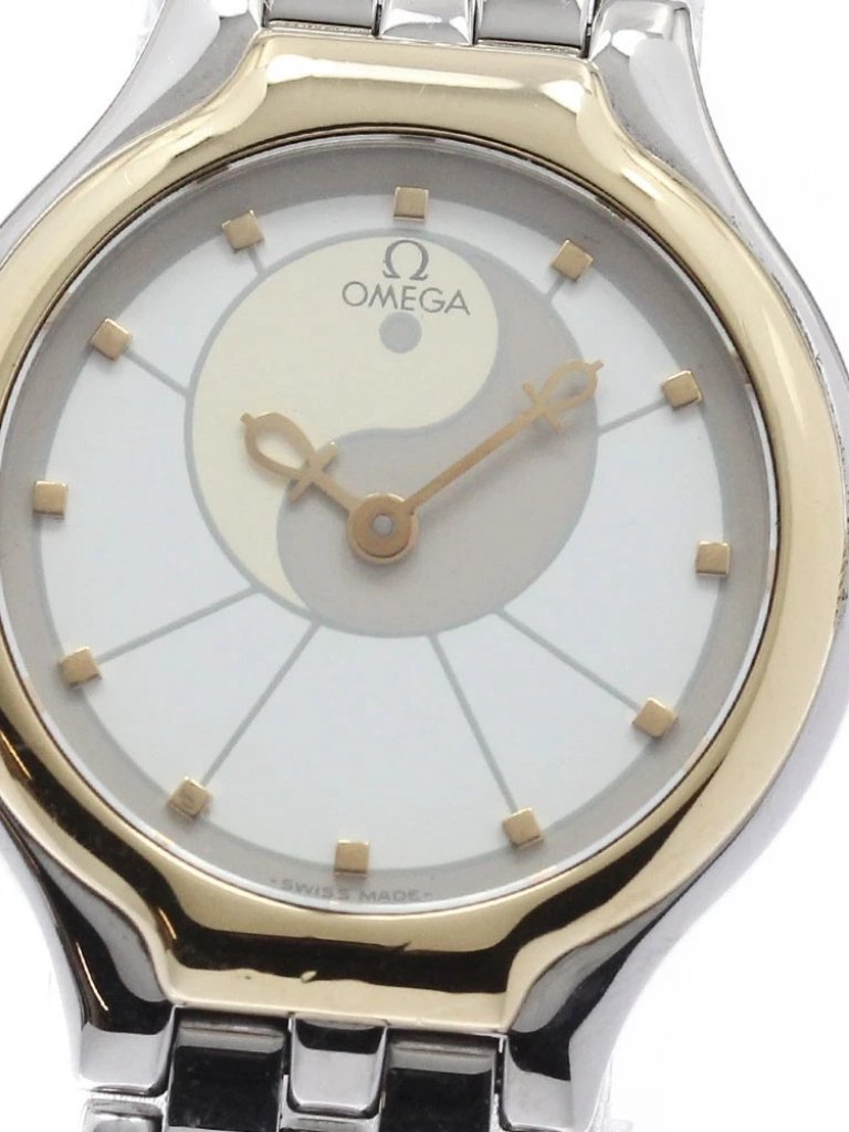 Omega De Ville Unique Dial Yg Bezel White  Beige Dial Quartz Ladies